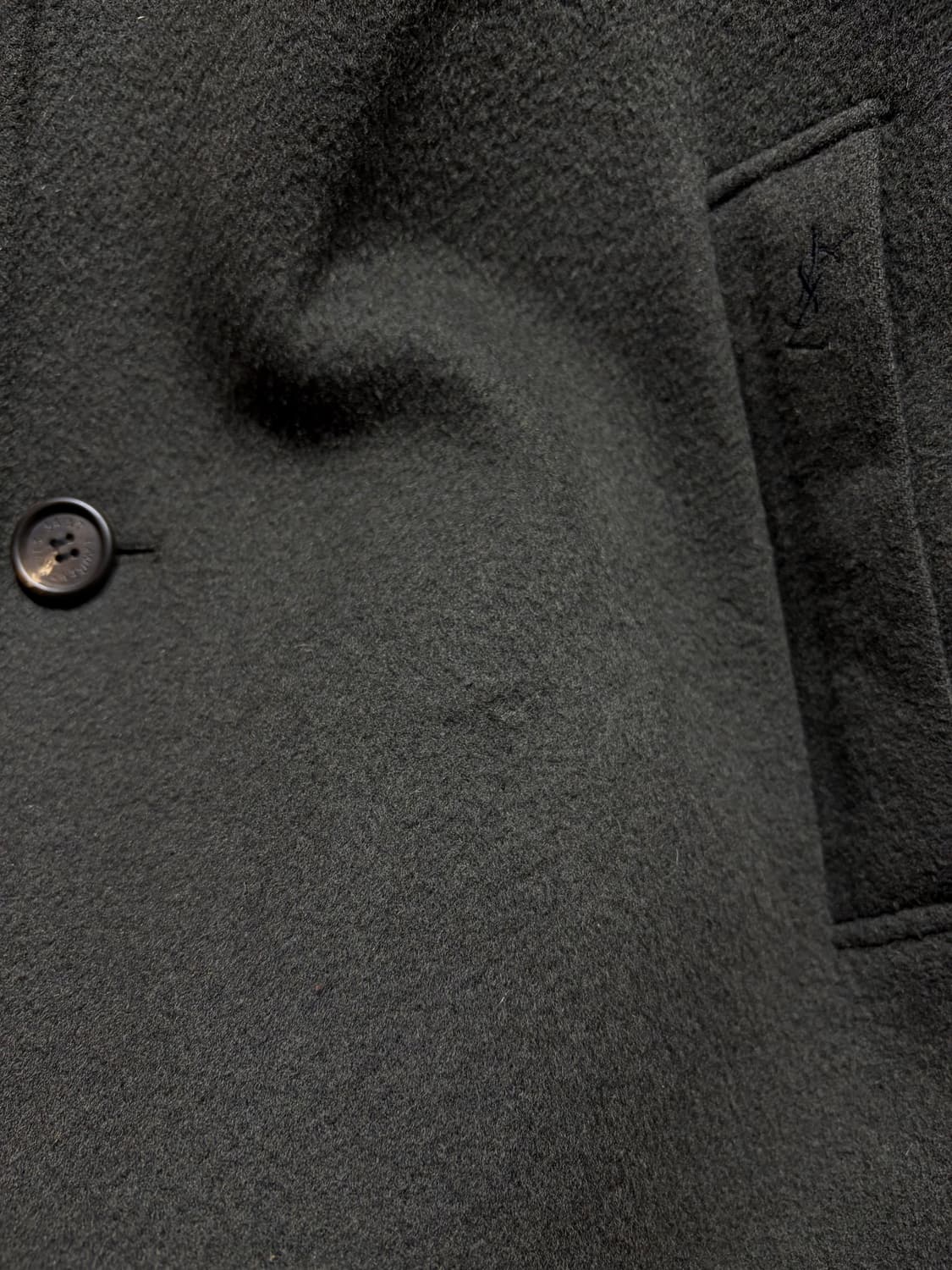 M YSL 입생로랑 포켓 심볼로고 카키 울 싱글코트 상품이미지8