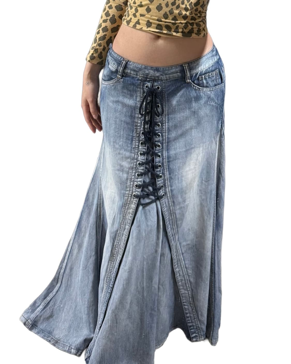 빈티지 Y2k 코르셋 레이스업 데님 롱스커트 상품이미지3