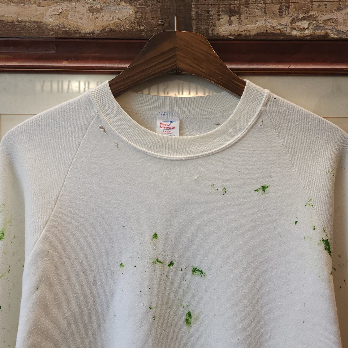 90s 빈티지 스웻셔츠 플레인 스웻셔츠 페인팅 데미지 화이트 L 상품이미지4