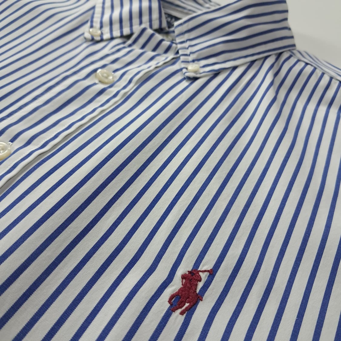 CJ263 XL 폴로 싱가포르판 90s 블루 마린스트라이프 반팔 셔츠  상품이미지4