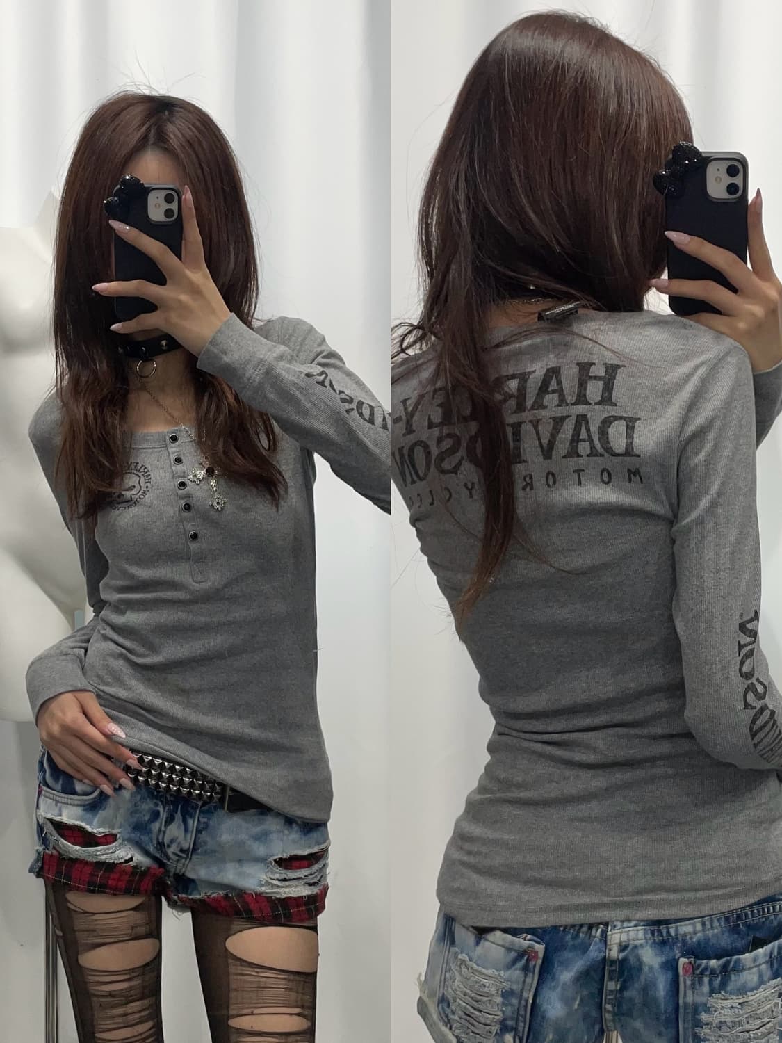 🎸Harley Davidson 그레이 프린팅 롱슬리브🎸 상품이미지1