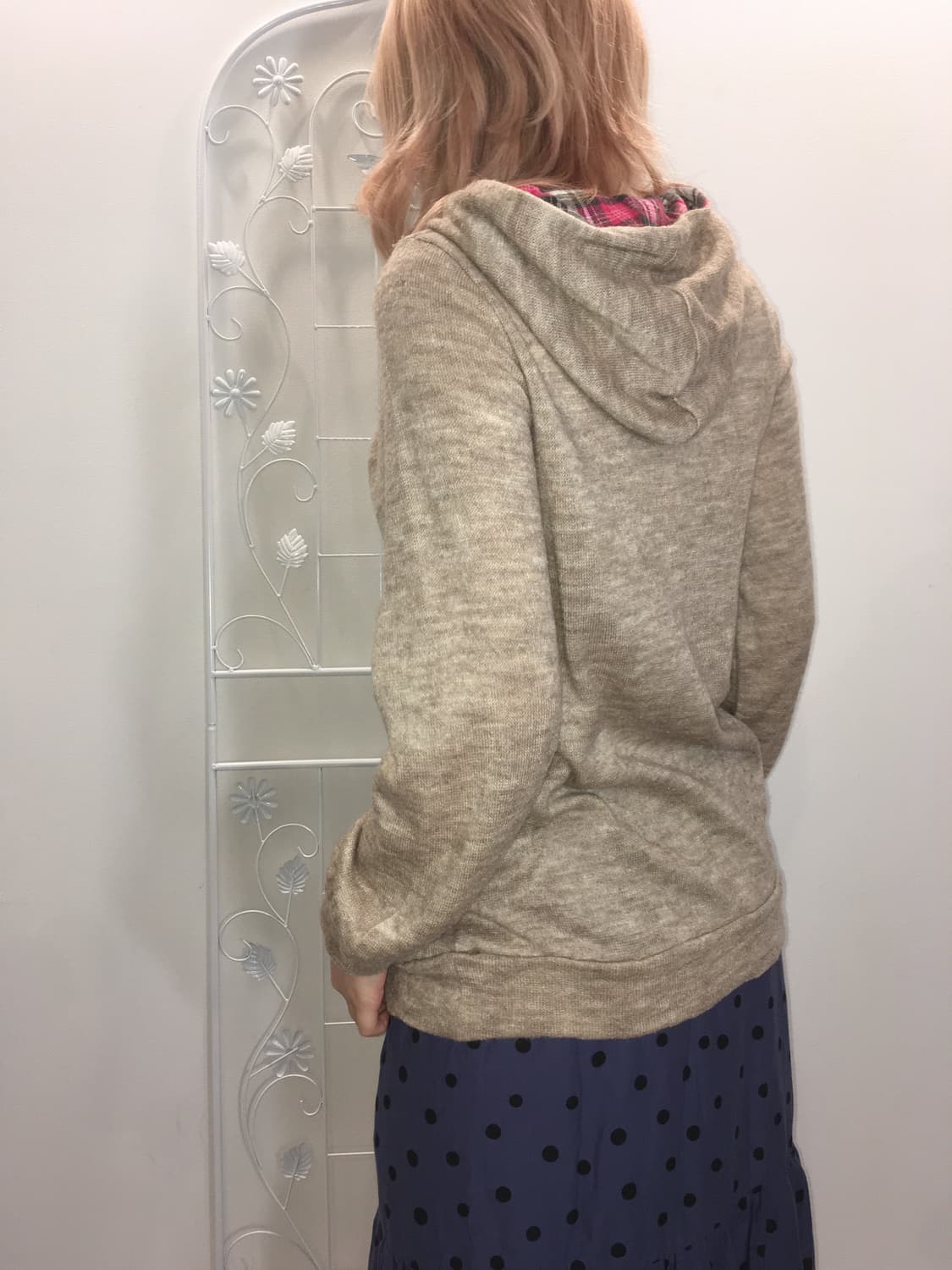 jpn vintage beige knit check hood t  상품이미지4