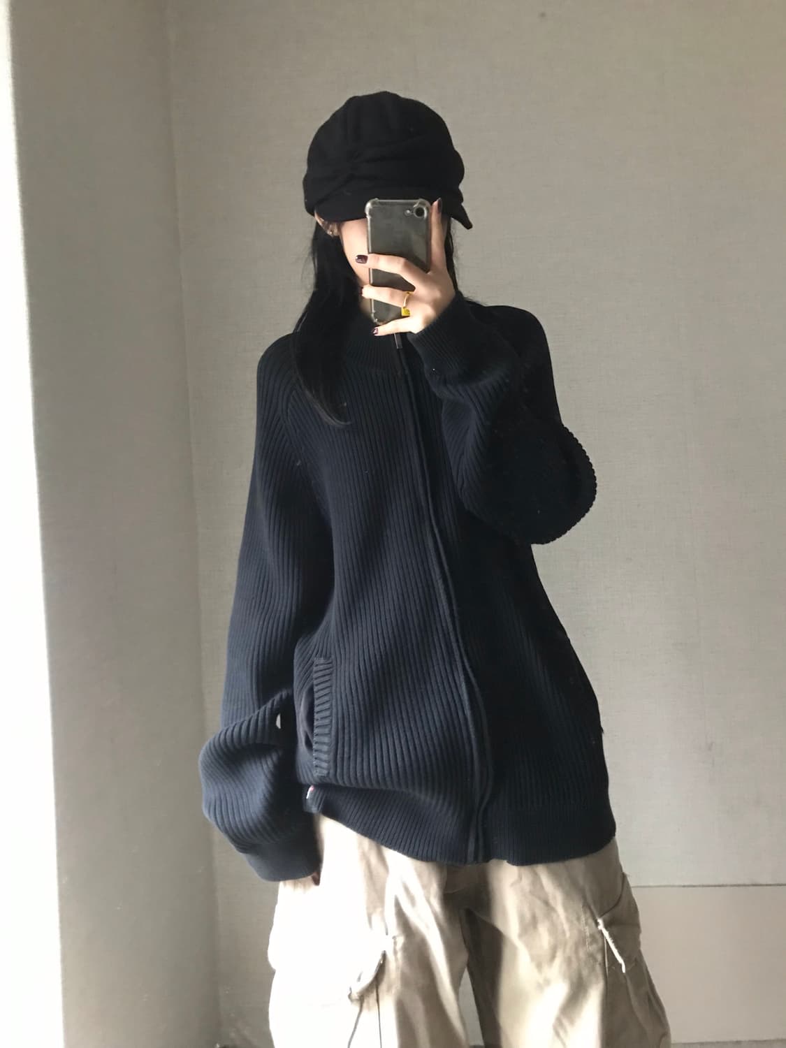 폴로 블랙 오버핏 니트집업 상품이미지3