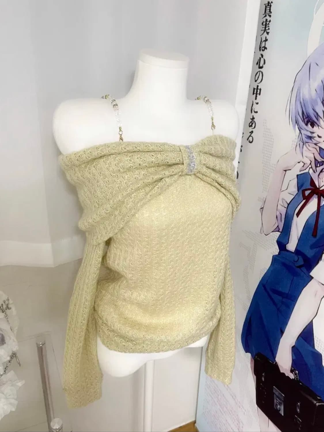 세실맥비 리즈리사 히메갸루 라떼갸루 리본 오프숄더 체인 니트 상품이미지1