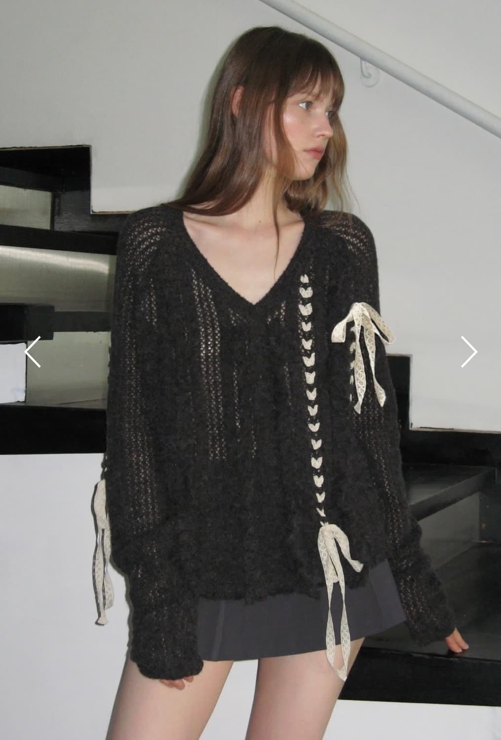 시눈 sinoon 크로셰 리본타이 브이넥 니트 상품이미지4