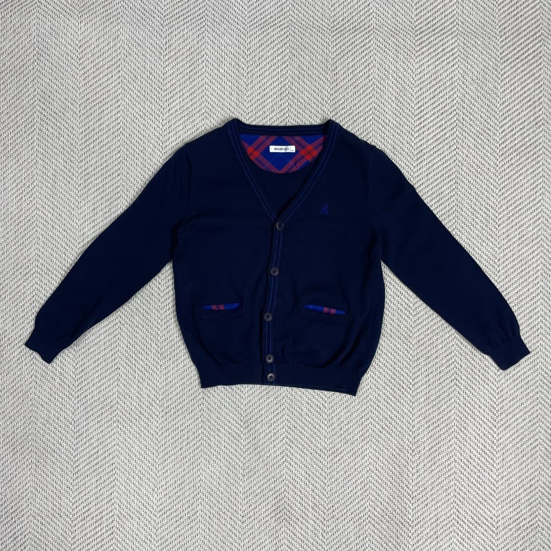 빈폴 키즈 네이비 체크 배색 가디건 130 상품이미지1