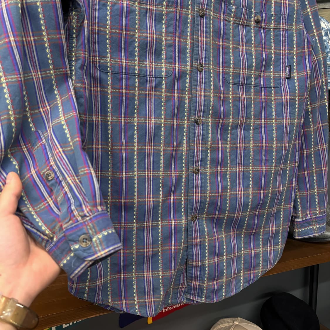 90s 파타고니아 노스노우 레어라벨 섀도우 체크 자카드 워크셔츠 N743 상품이미지4