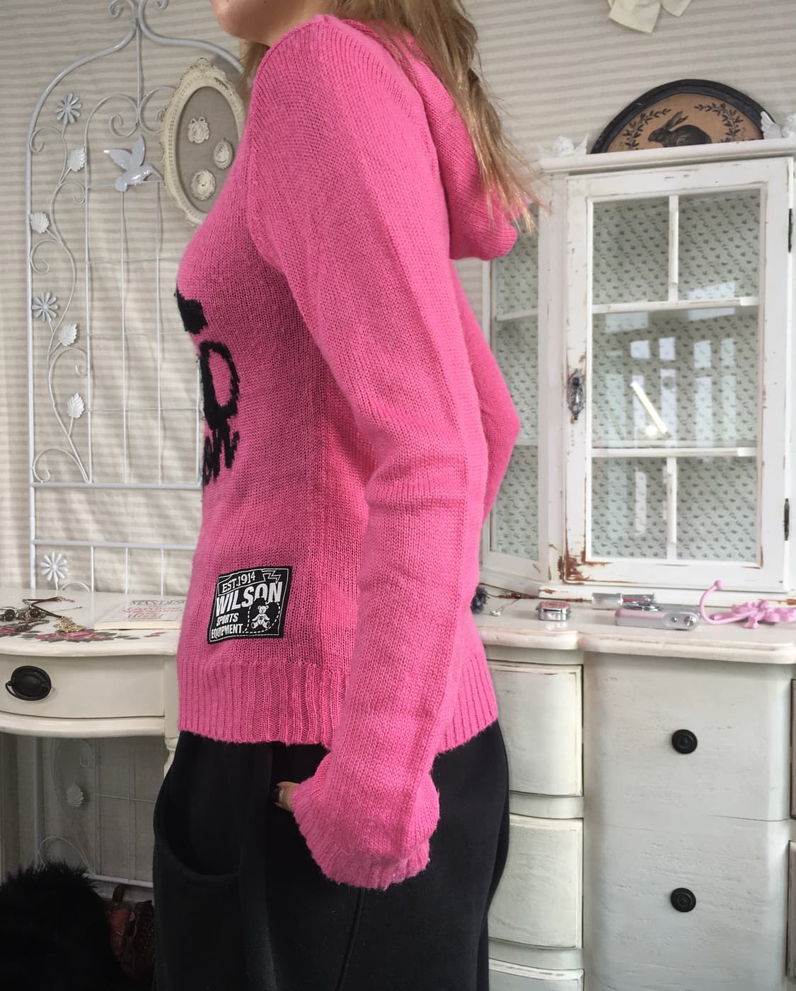 일본빈티지 윌슨 마젠타 핑크 후드 니트 상품이미지3