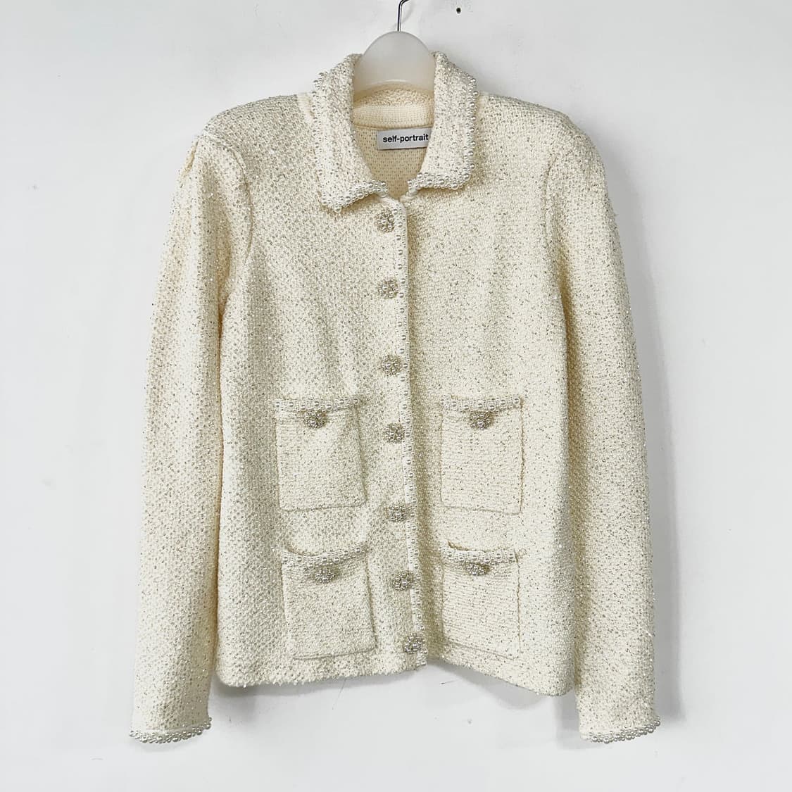 셀프 포트레이트 펄 버튼 시퀸 트위드 니트 자켓 상품이미지4