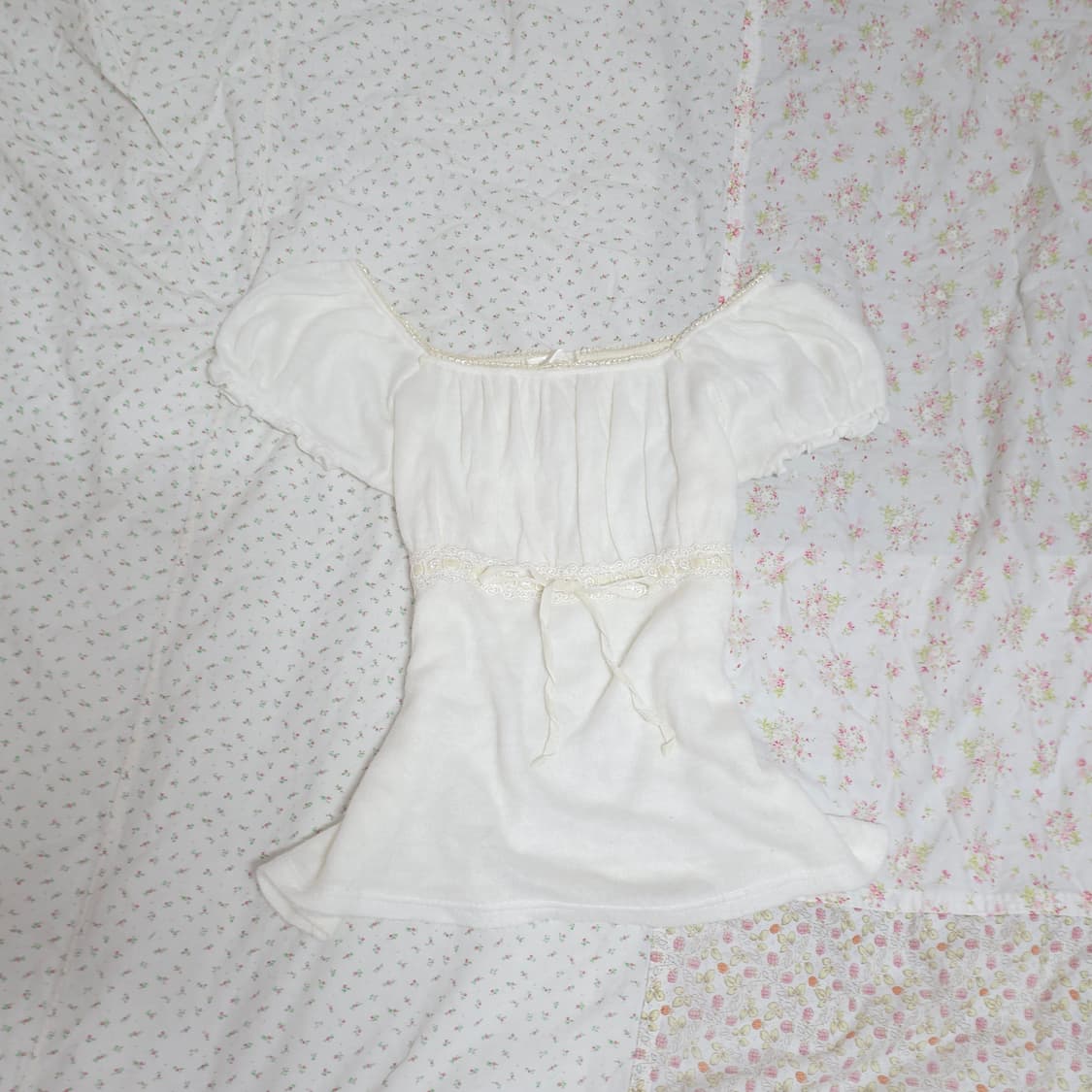 빈티지  화이트 리본 레이스 딱붙 로걀탑 히메갸루 풀문 리즈리사 상품이미지2