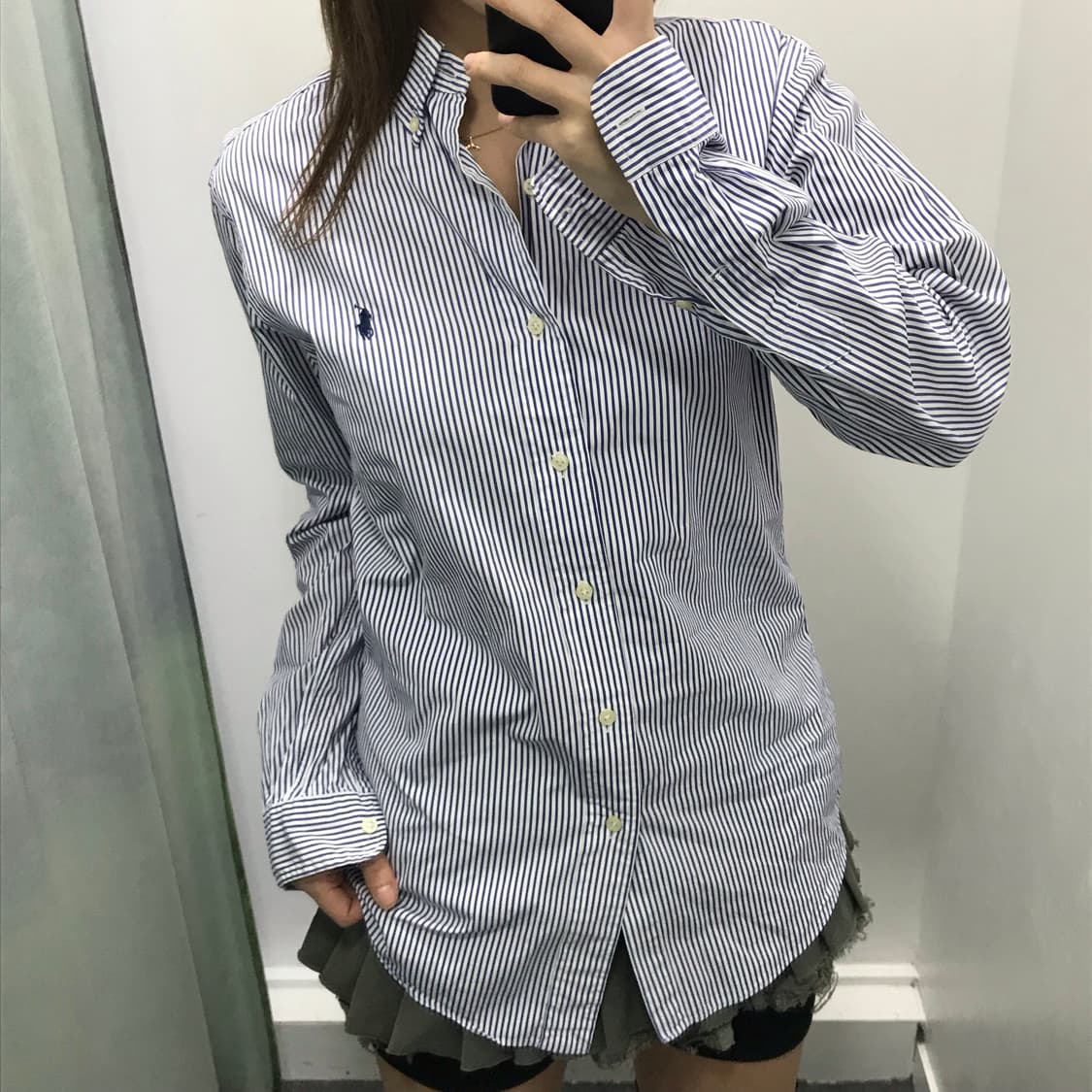 폴로 블루 화이트 스트라이프 셔츠 상품이미지2