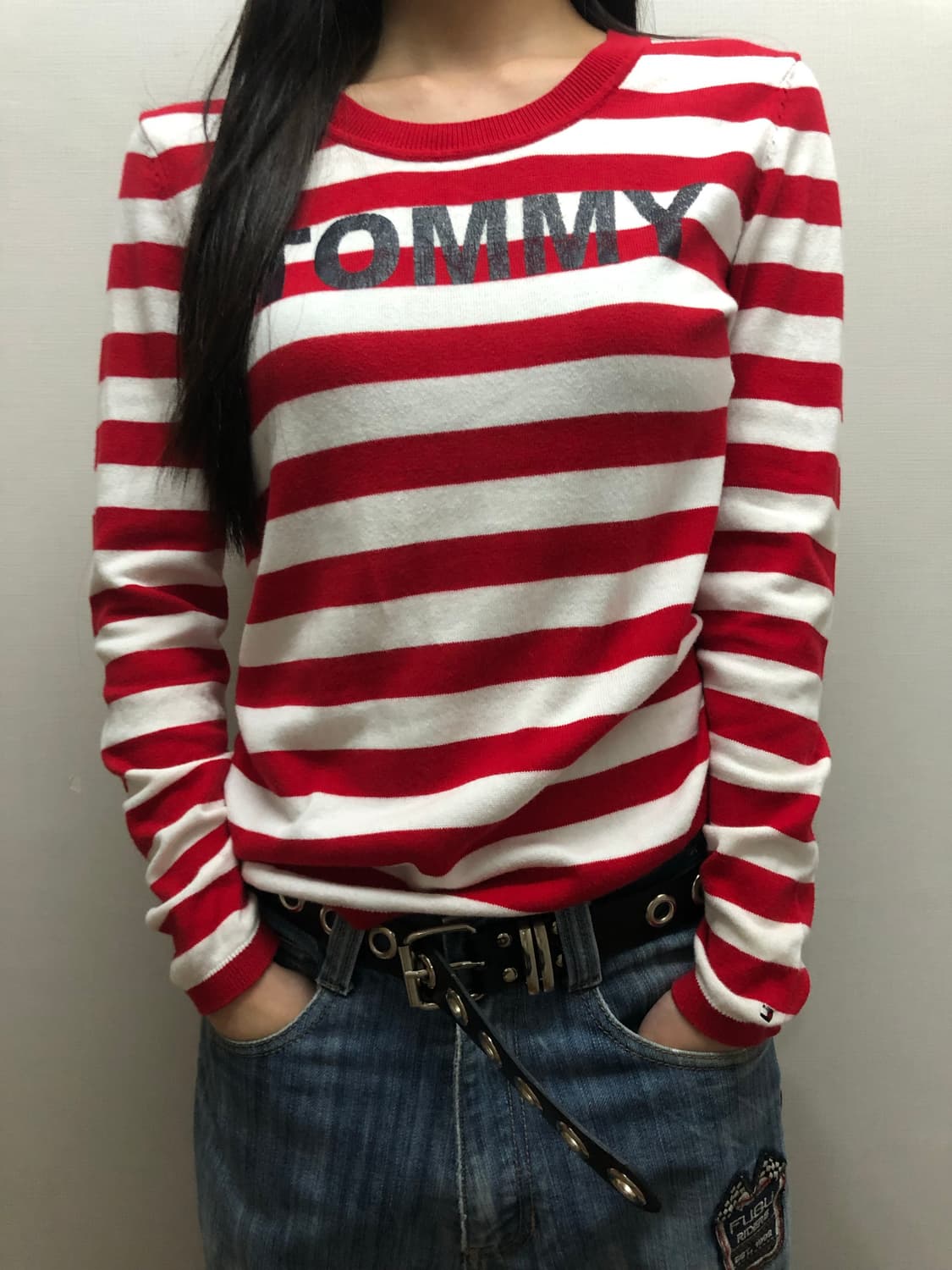 빈티지 타미힐피거 레드 스트라이프 니트 상품이미지4