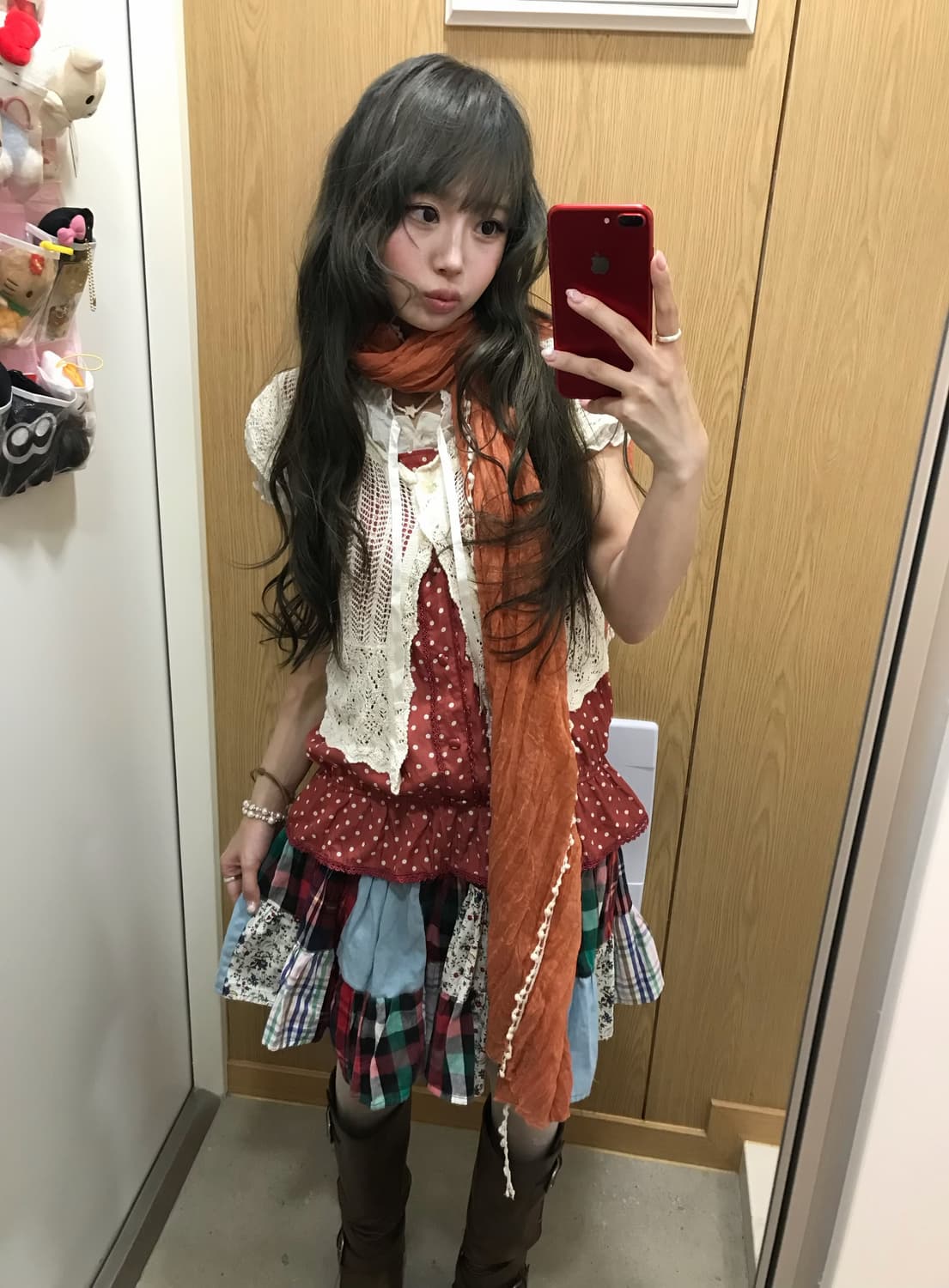 패치워크 레드 도트 하구미 모리걸 감딸기 애니깔 코디세트 상품이미지2