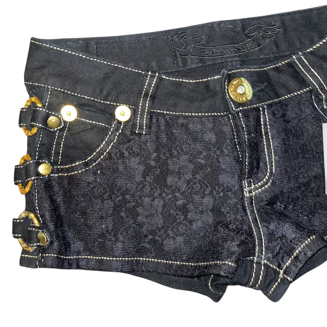 사이드 링 앞면 레이스 데님숏팬츠 갸루y2k펑크 상품이미지2