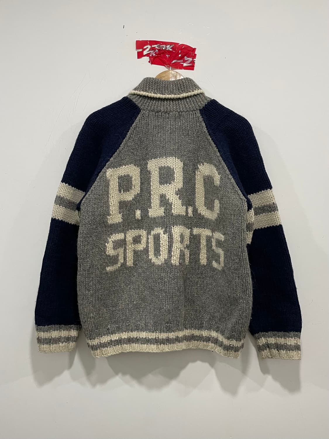 90’s Jpn Plëvo 빅로고 울 숄카라 코위찬 니트집업 상품이미지3