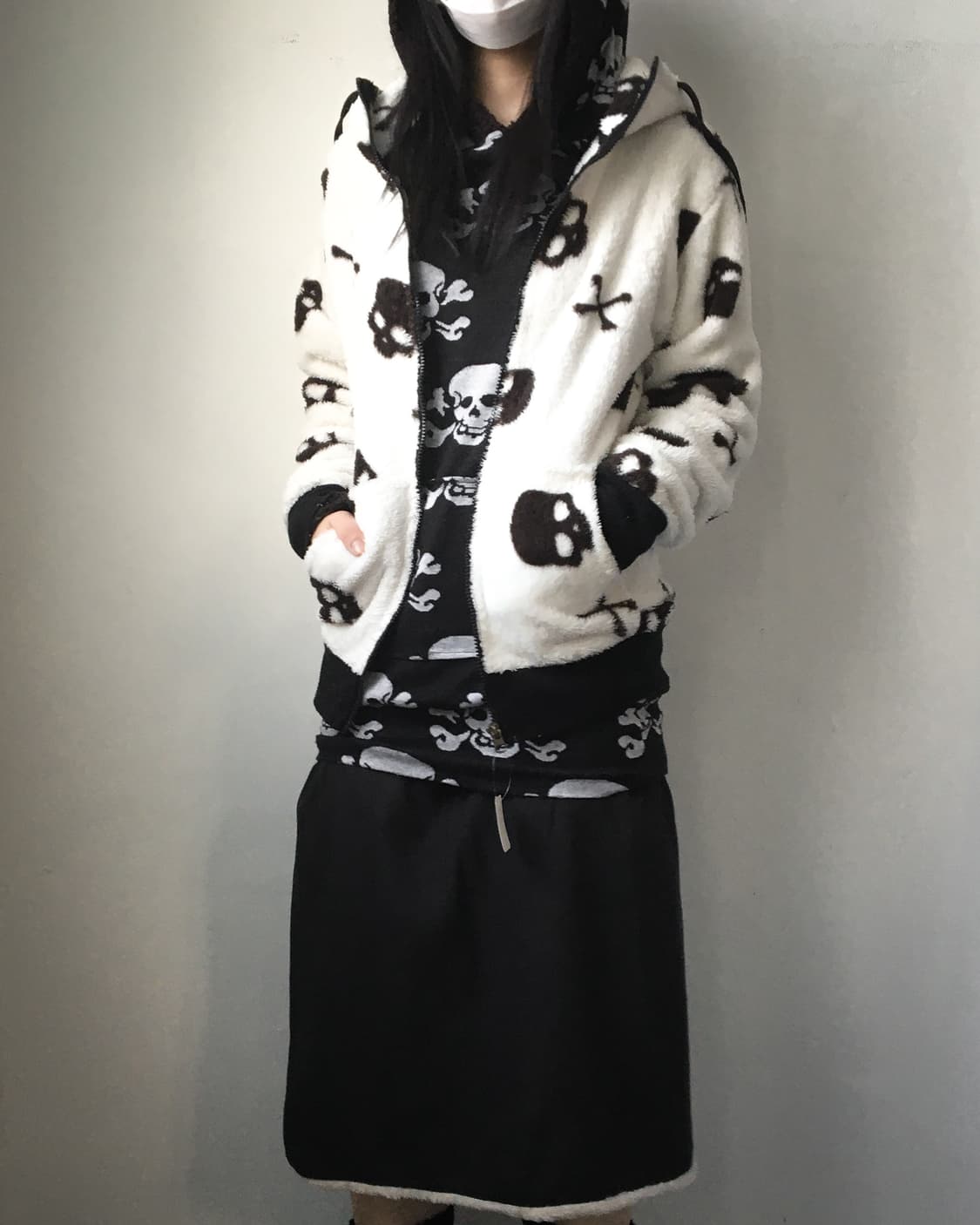Skull pattern fleece hood zip up 상품이미지6