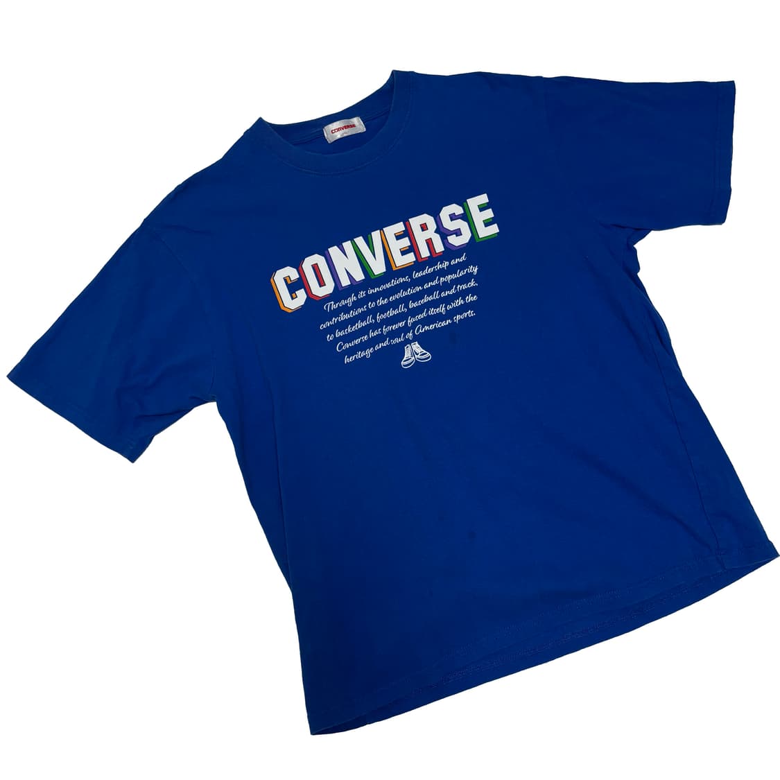 컨버스(CONVERSE) 레트로 멀티 컬러 로고 블루 티셔츠 상품이미지1