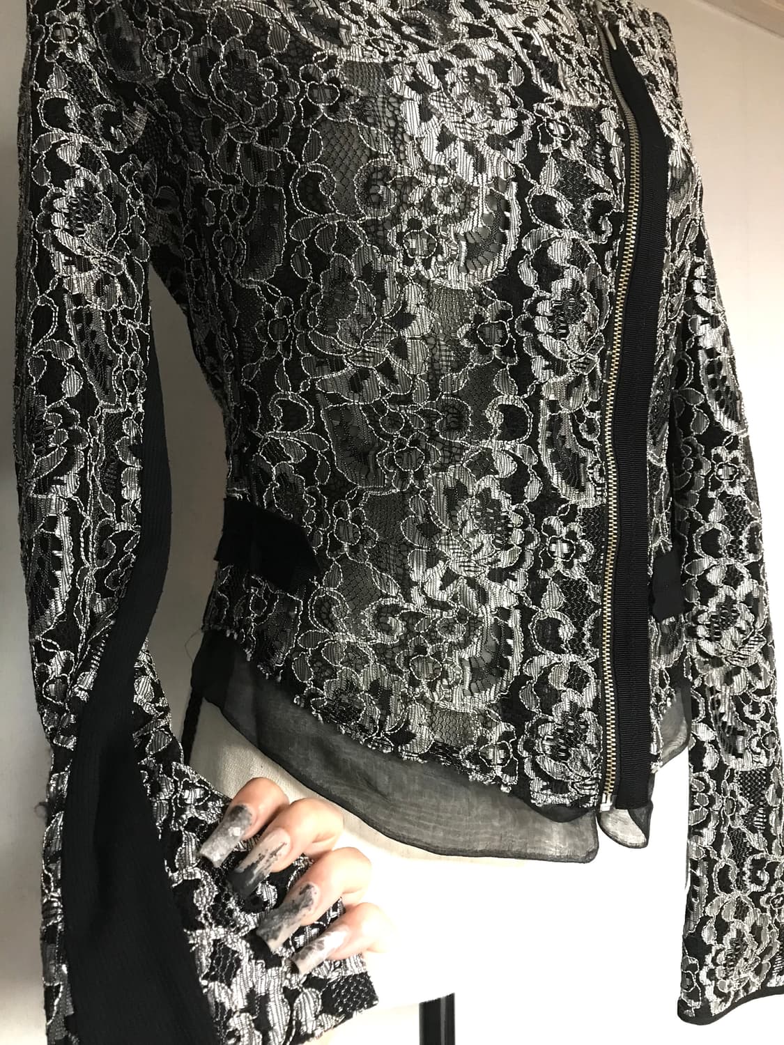 Silver Lace Asymmetrical Zip Jacket 상품이미지3
