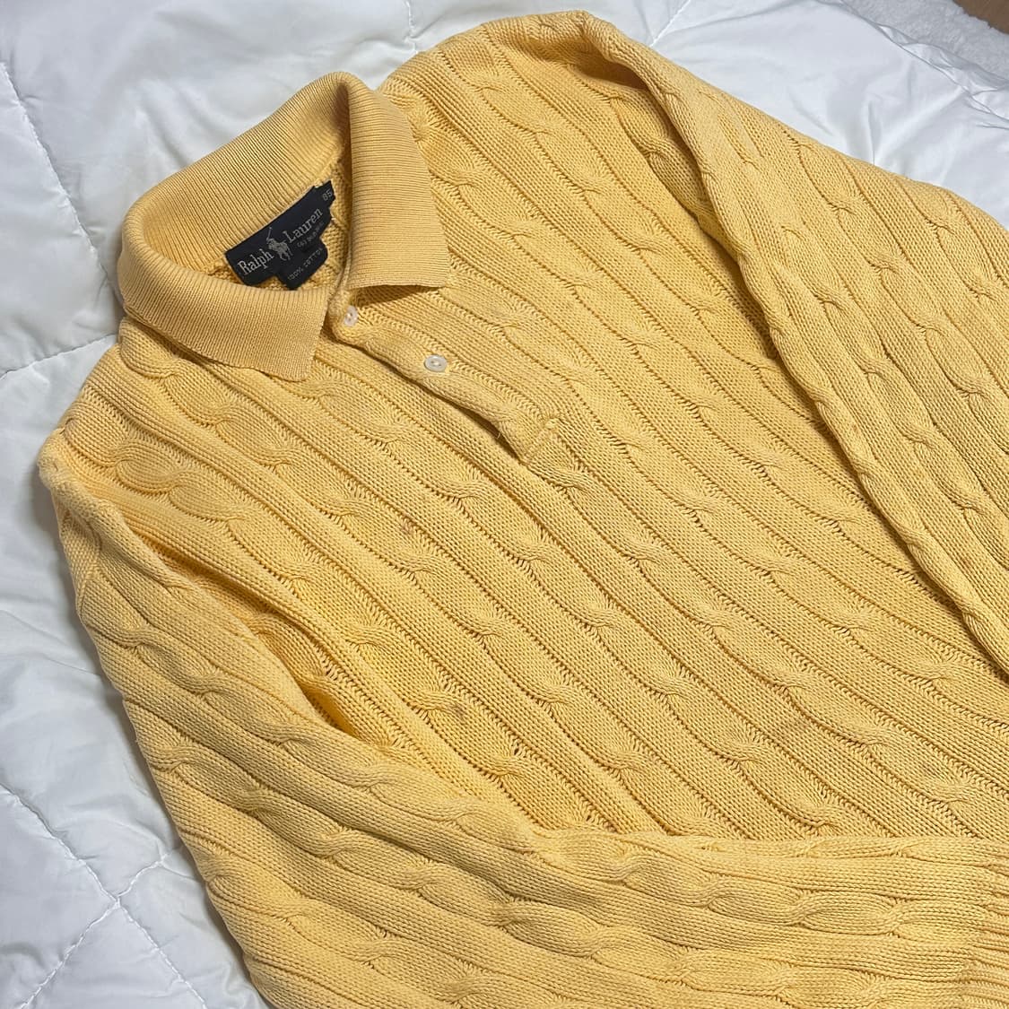 랄프로렌 꽈배기 케이블 카라 니트 옐로우 상품이미지3