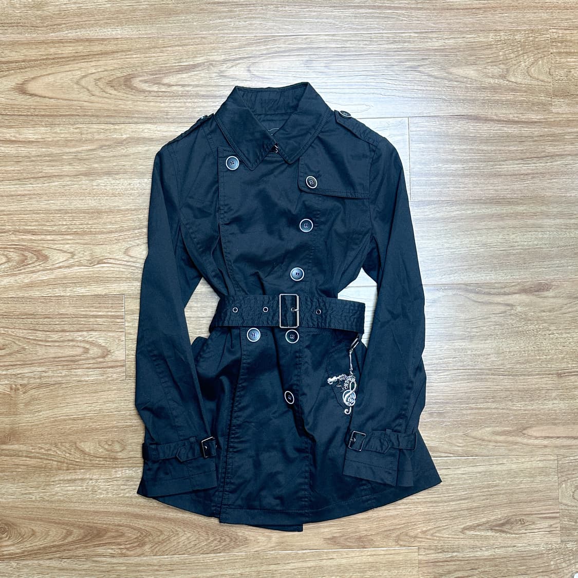 빈티지 블랙 버튼 하이넥 벨트 트렌치코트 오네갸루 긱시크 고딕 그런지 상품이미지2