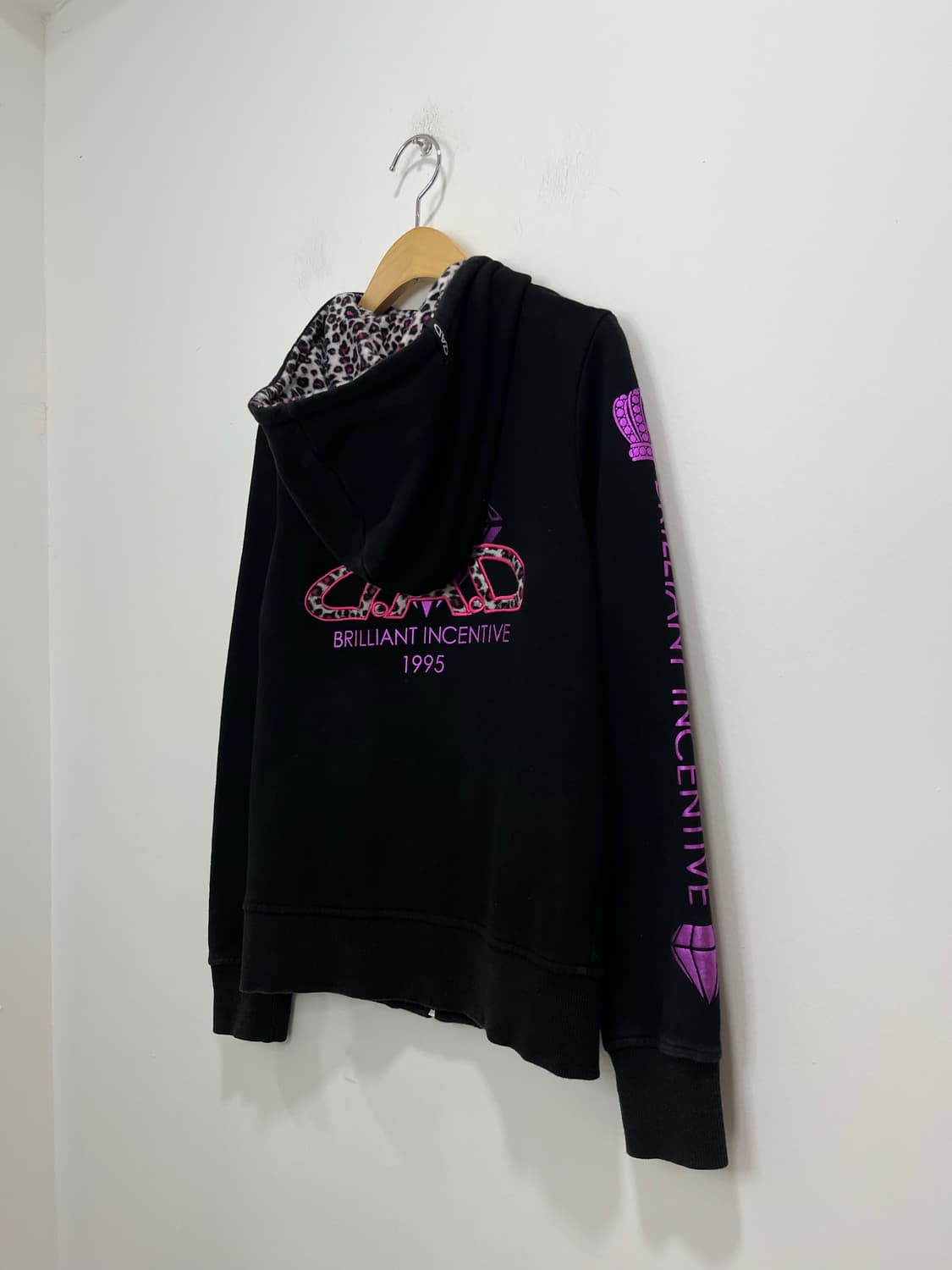 일본 빈티지 갸루 왕관 핑크 레오파드 후드집업 상품이미지6