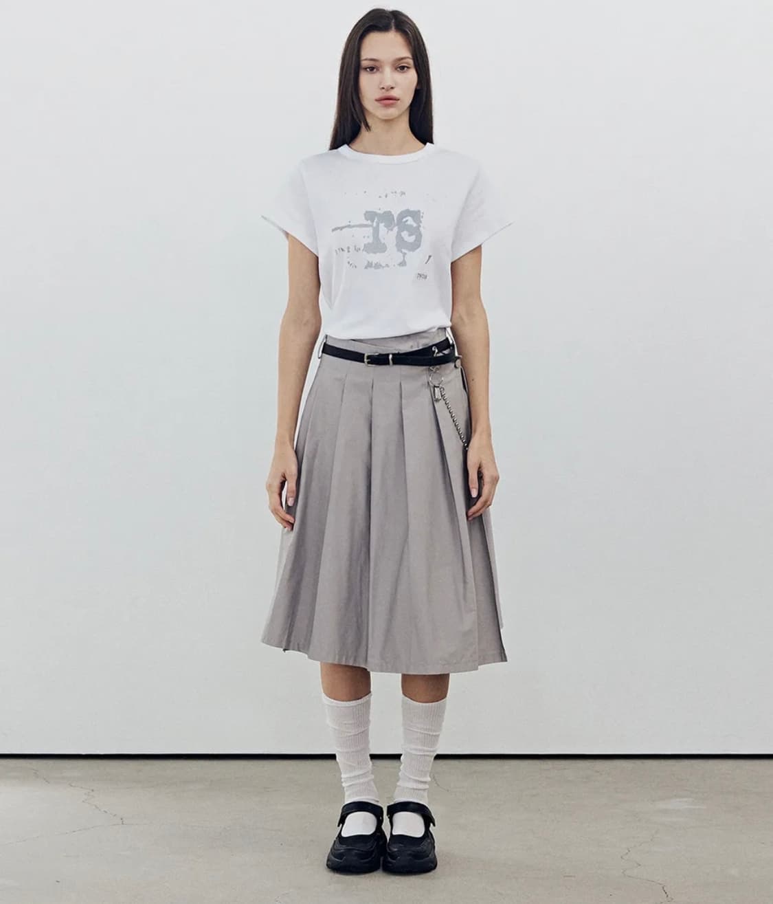 Button Pleats Wrap Skirt Light Gray 상품이미지2
