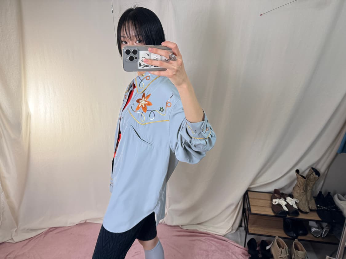 Hakka 플라워 자수 웨스턴 셔츠 상품이미지5