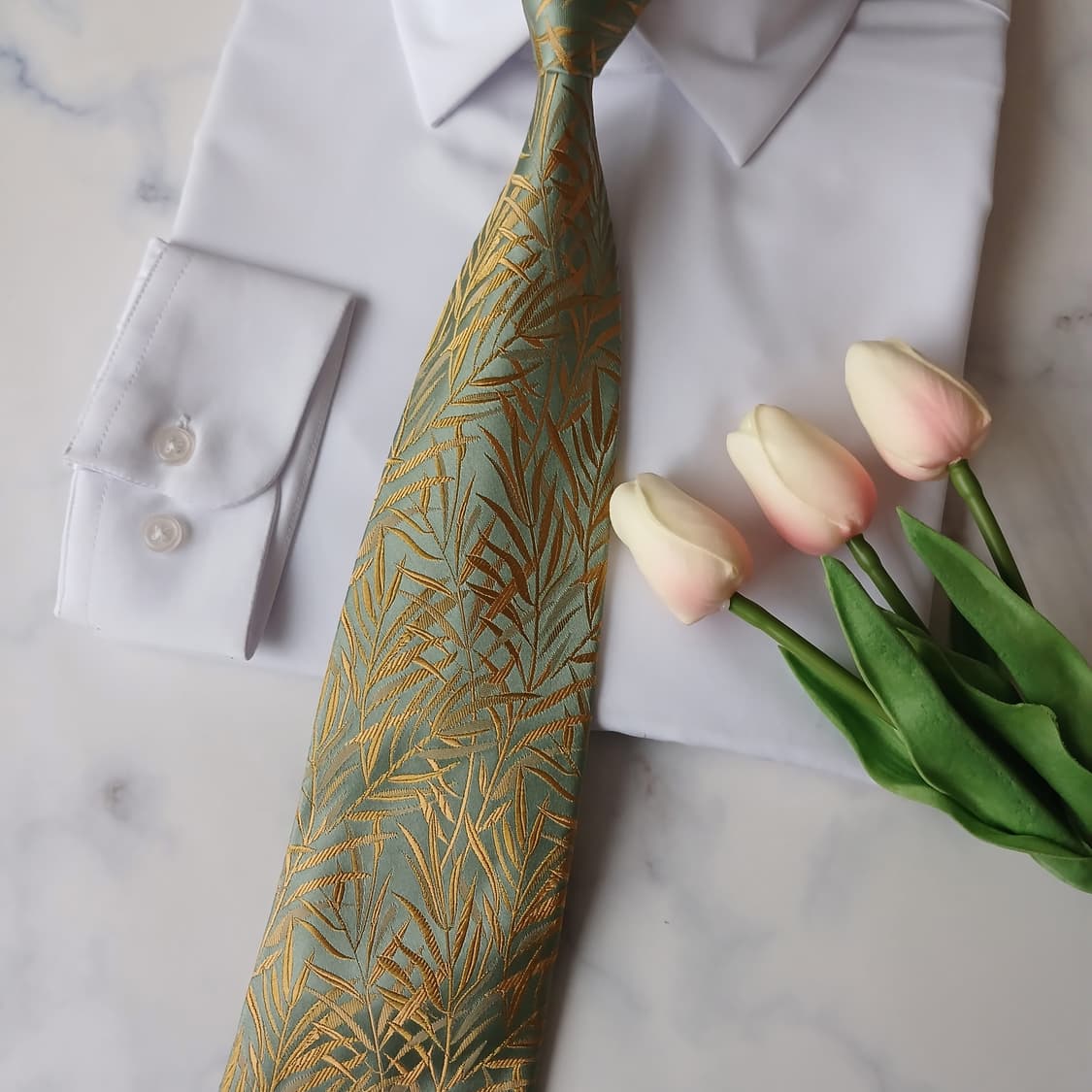 짐톰슨 실크 옐로우 자수 패턴 넥타이 9.9cm A+등급 A19778 상품이미지5