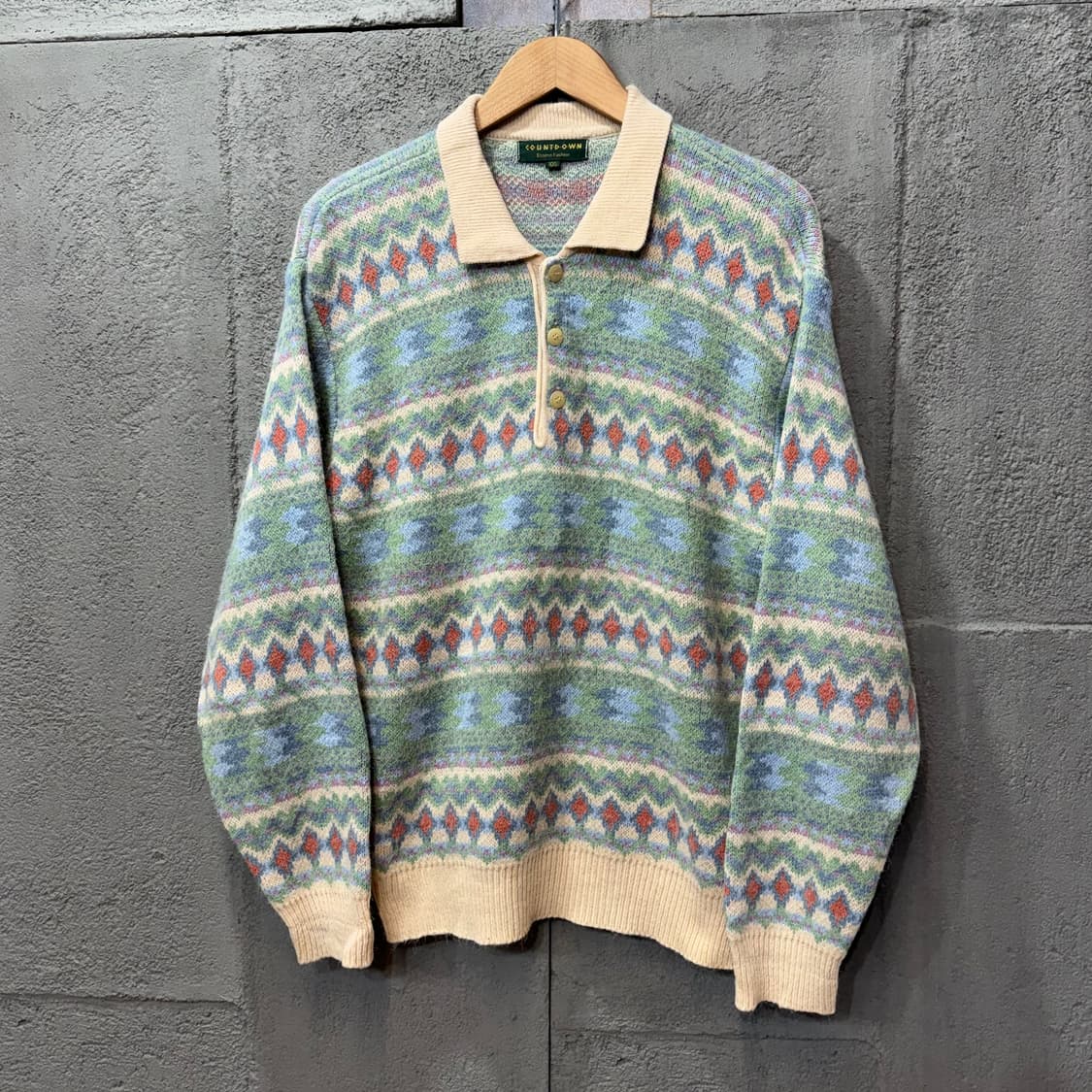 90s 제팬 페어아일 카라 니트 (L)   상품이미지2