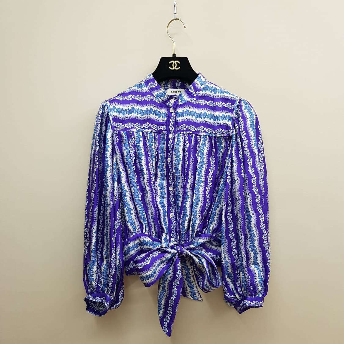 산드로 플로럴 패턴 리본 타이 블라우스 M사이즈 상품이미지2