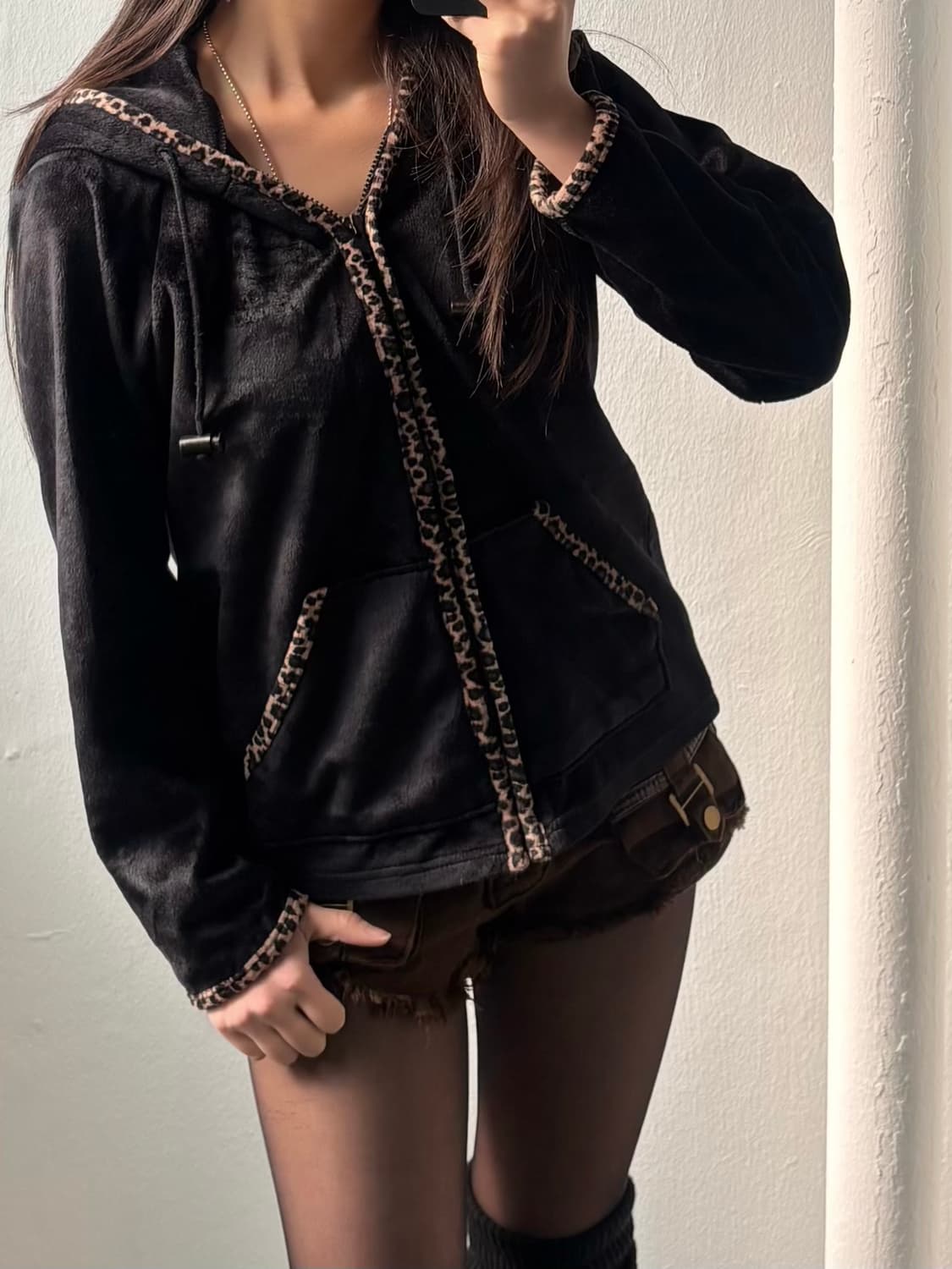 Vintage Leopard Velvet Hood Zip-Up 상품이미지4