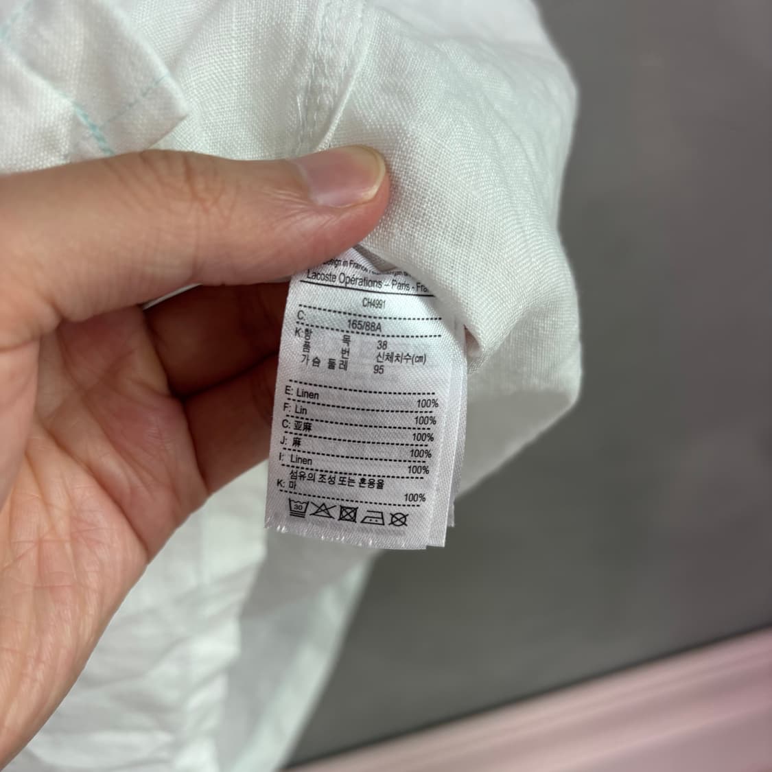 라코스테 포켓 린넨 반팔 셔츠 화이트 상품이미지3