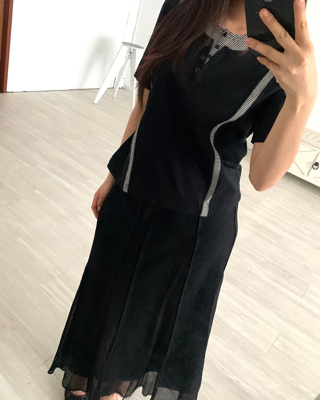 Black Striped Layered Short Sleeve Top 상품이미지7