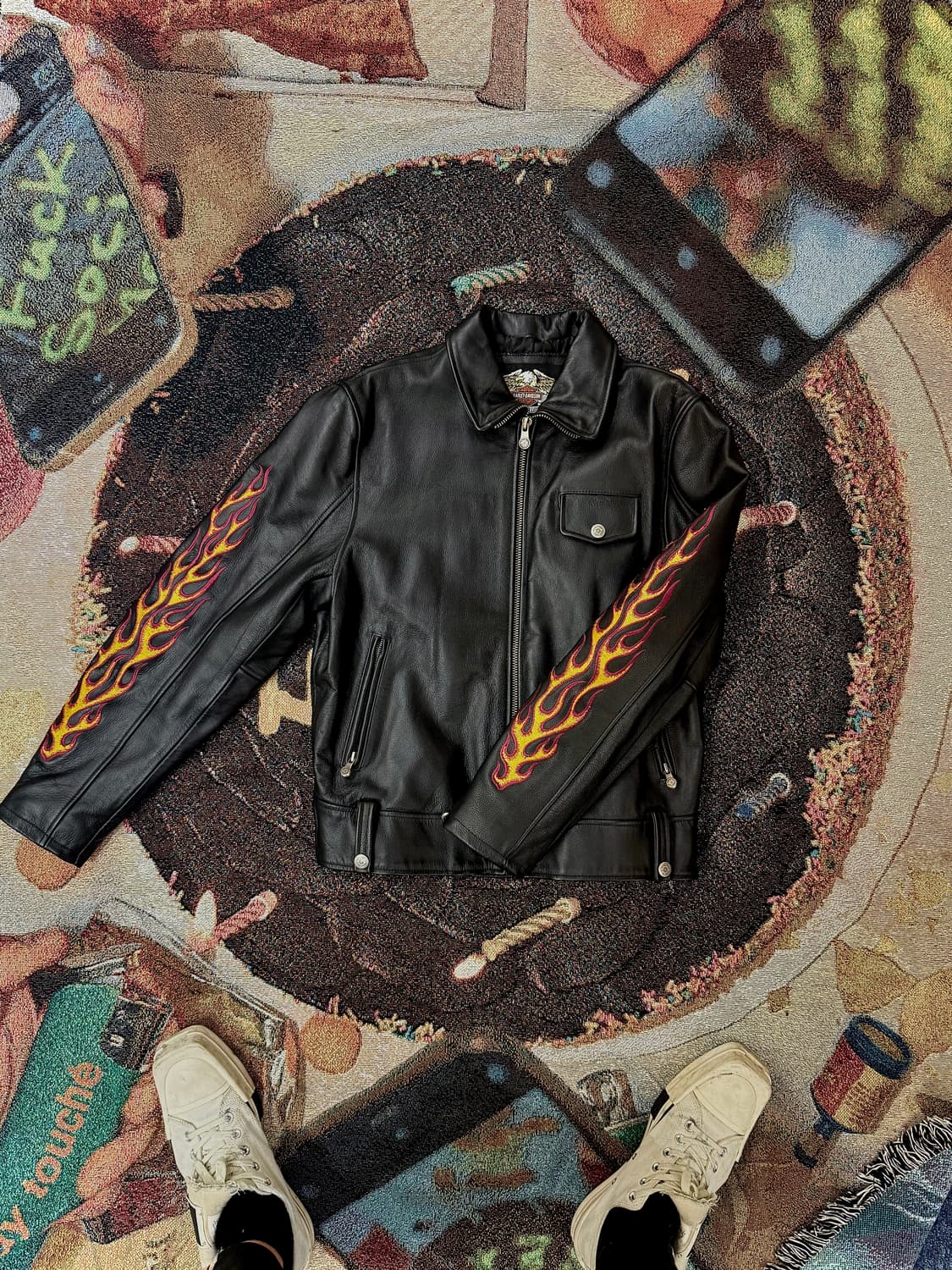 할리데이비슨 플레임 소가죽 라이더 레더 자켓 상품이미지2