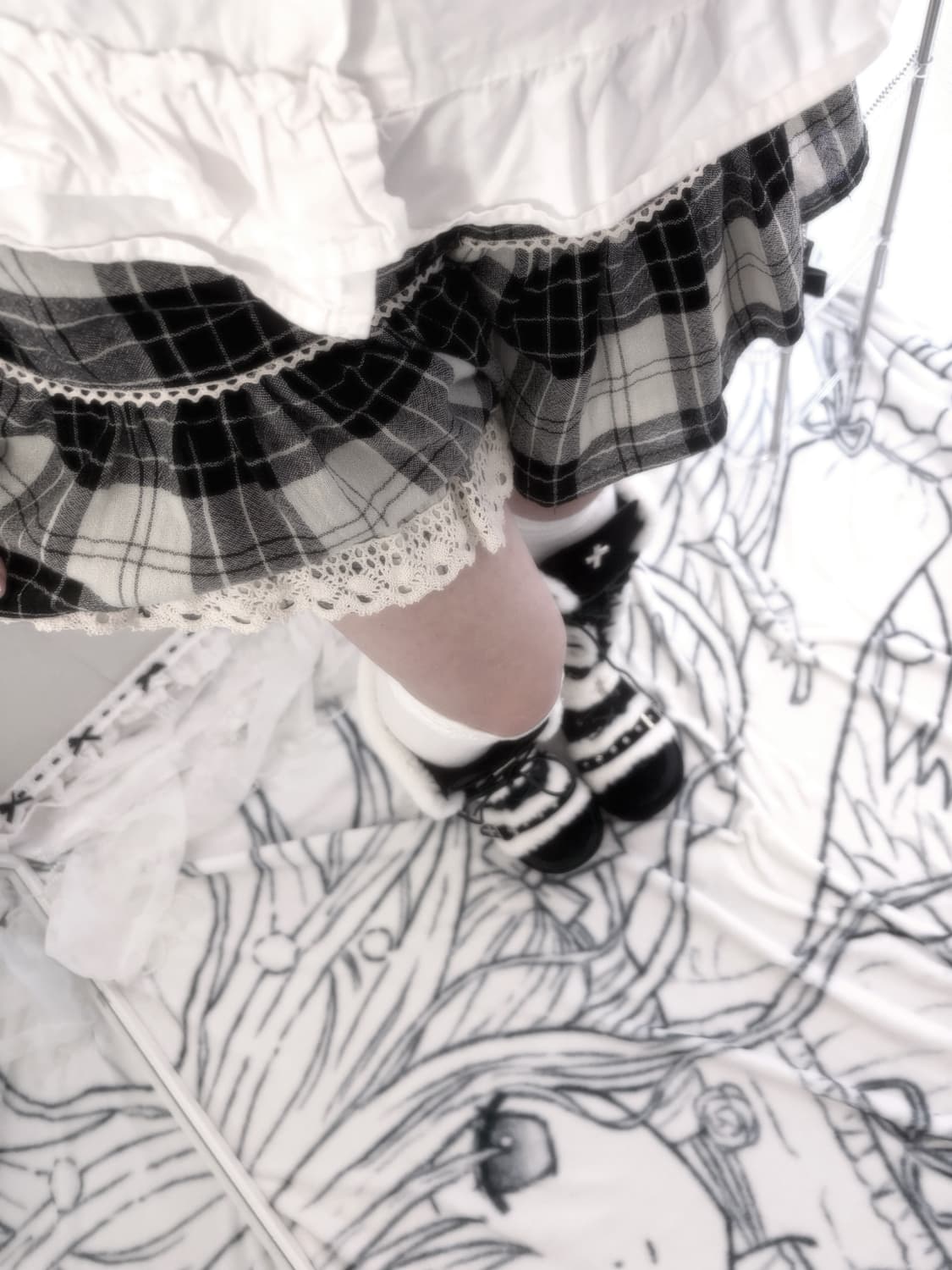 무채색 도쿄코디 체크 레이스 바지 상품이미지2