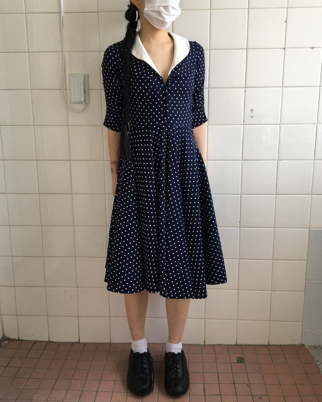 Dot pattern button up dress 상품이미지1