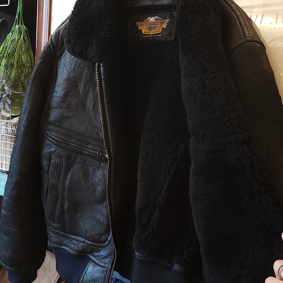 00년대 할리 데이비슨 무스탕 레더 봄버 자켓 F 상품이미지7