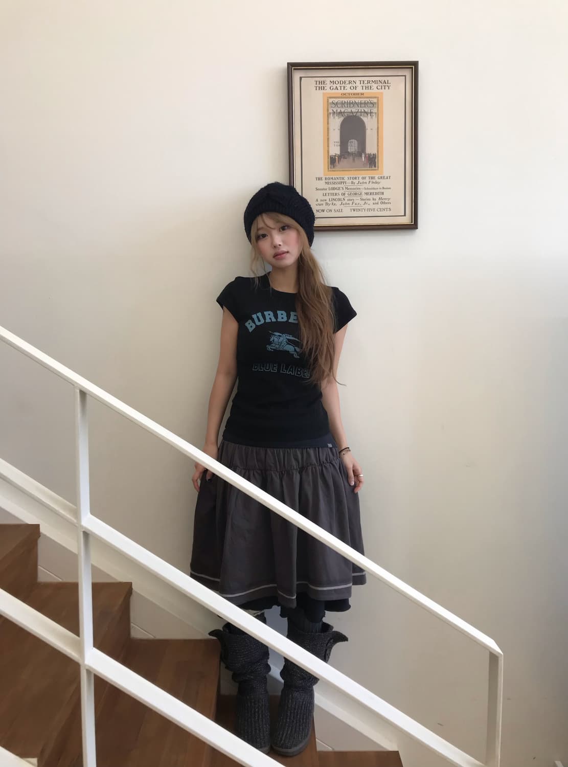 버버리 로고 프린팅 반팔, 블랙 니혼진 숏 코트 세트 상품이미지1