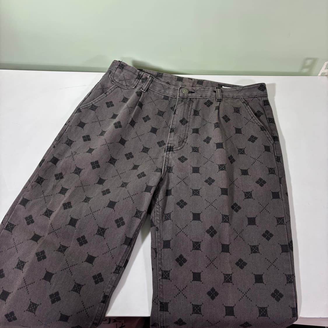 S 어널로이드 세미와이드 아가일 흑청 데님팬츠 상품이미지2