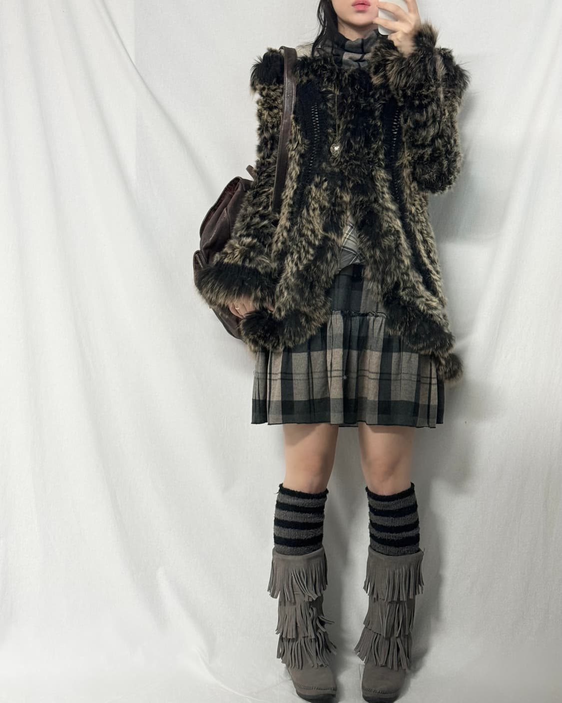 래빗/폭스 퍼 트리밍 울 니트 코트 상품이미지4