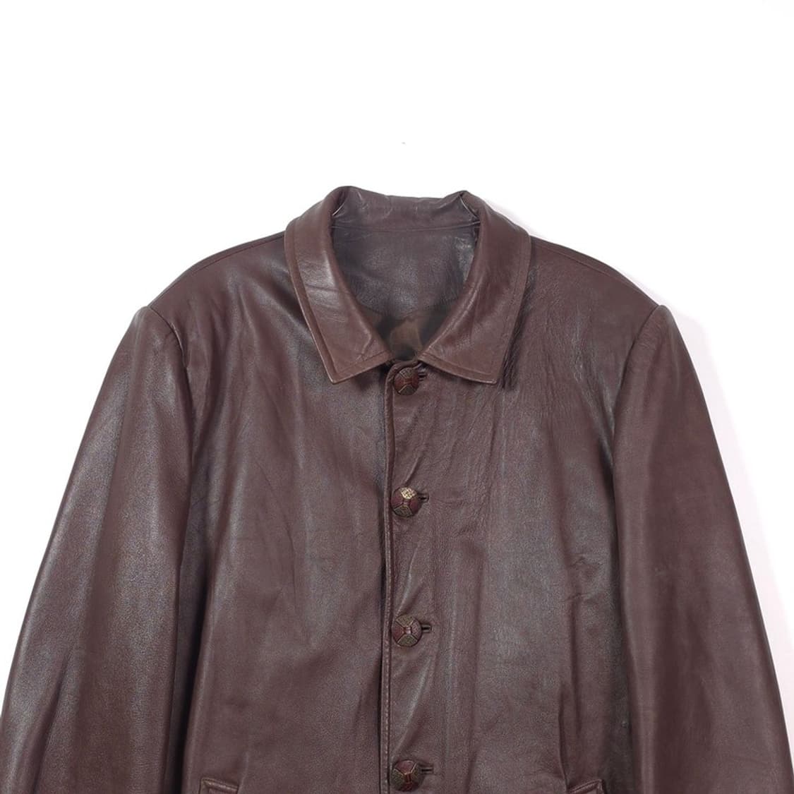 빈티지 브라운 레더 싱글 카 코트 상품이미지3
