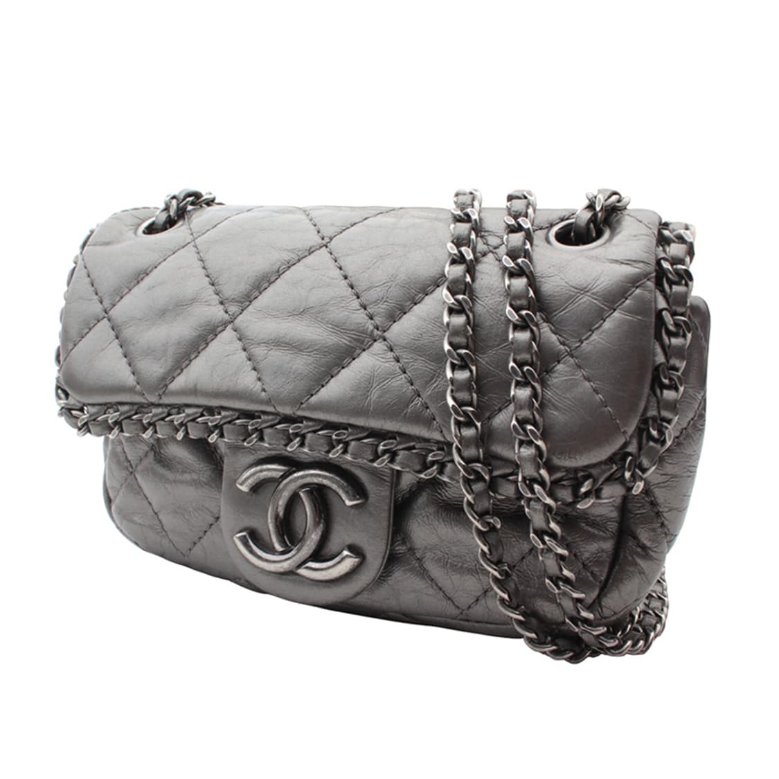 샤넬 메탈릭 그레이 퀼팅 어라운드 체인 은장 크로스 상품이미지2