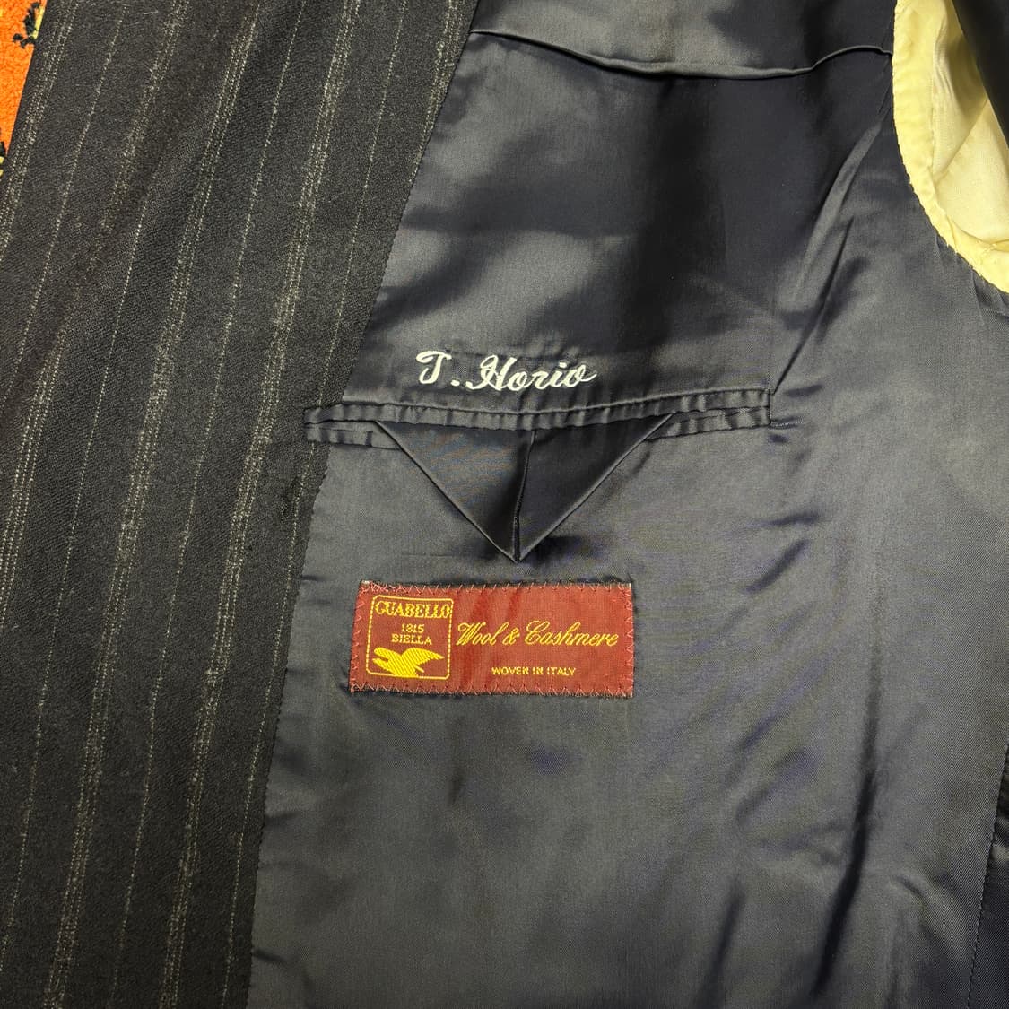 [XL] 빈티지 네이비 울 피크드 라펠 체크 블레이저 상품이미지7