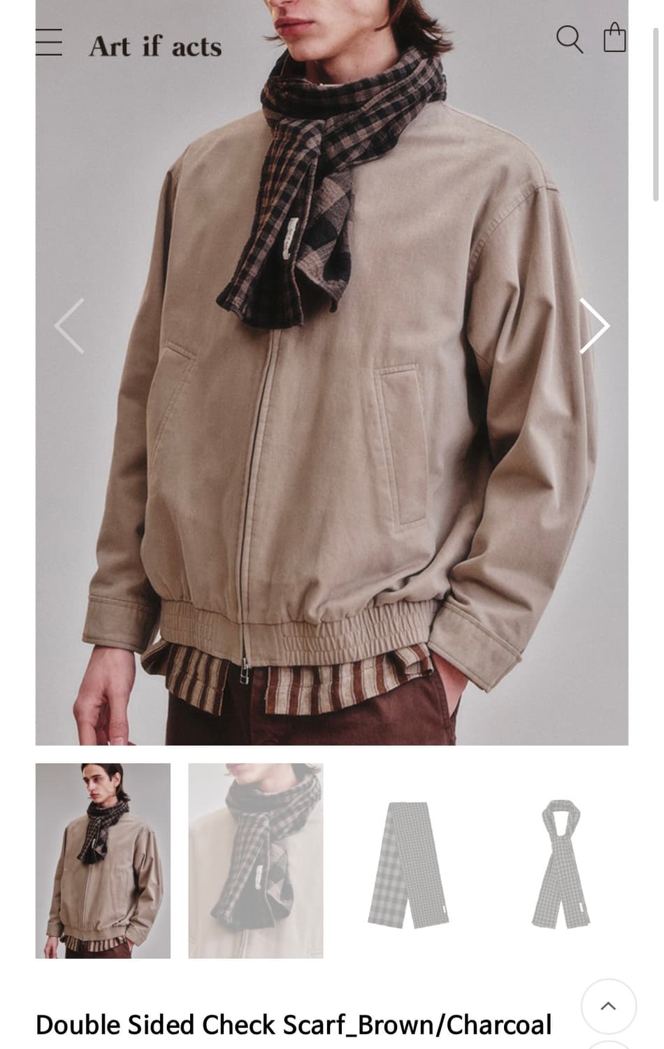 아트이프액츠 더블 사이드 체크 스카프 차콜/브라운 급처 상품이미지2