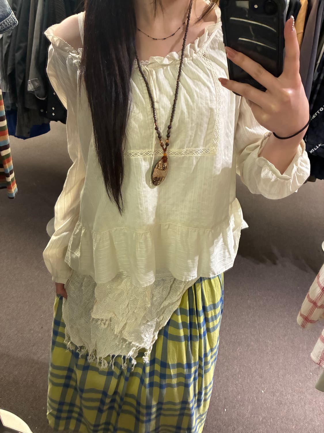 OS)Japanese vintage 여성 프릴 블라우스(이염) 상품이미지2