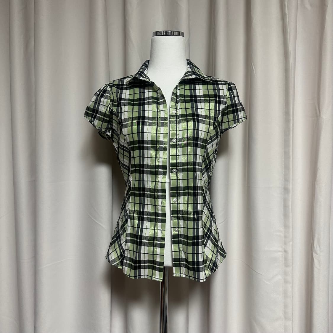 그린체크 긱시크 반팔 셔츠 상품이미지1