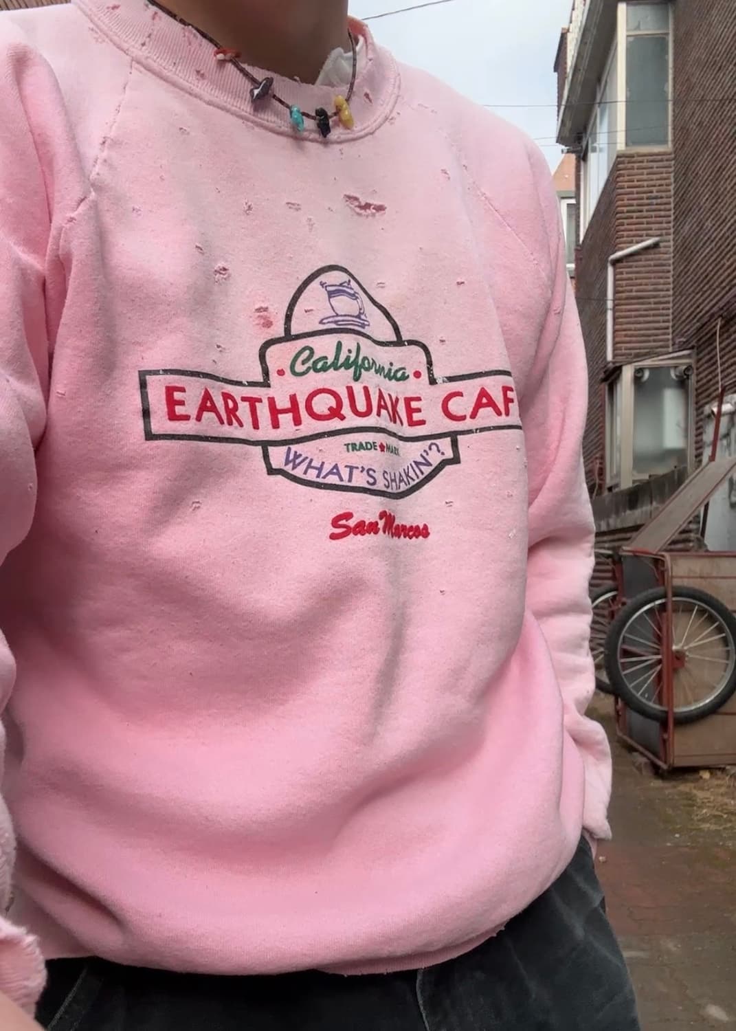 90s fruit of the loom 디스트레스드 핑크다잉 스웻셔츠 상품이미지6