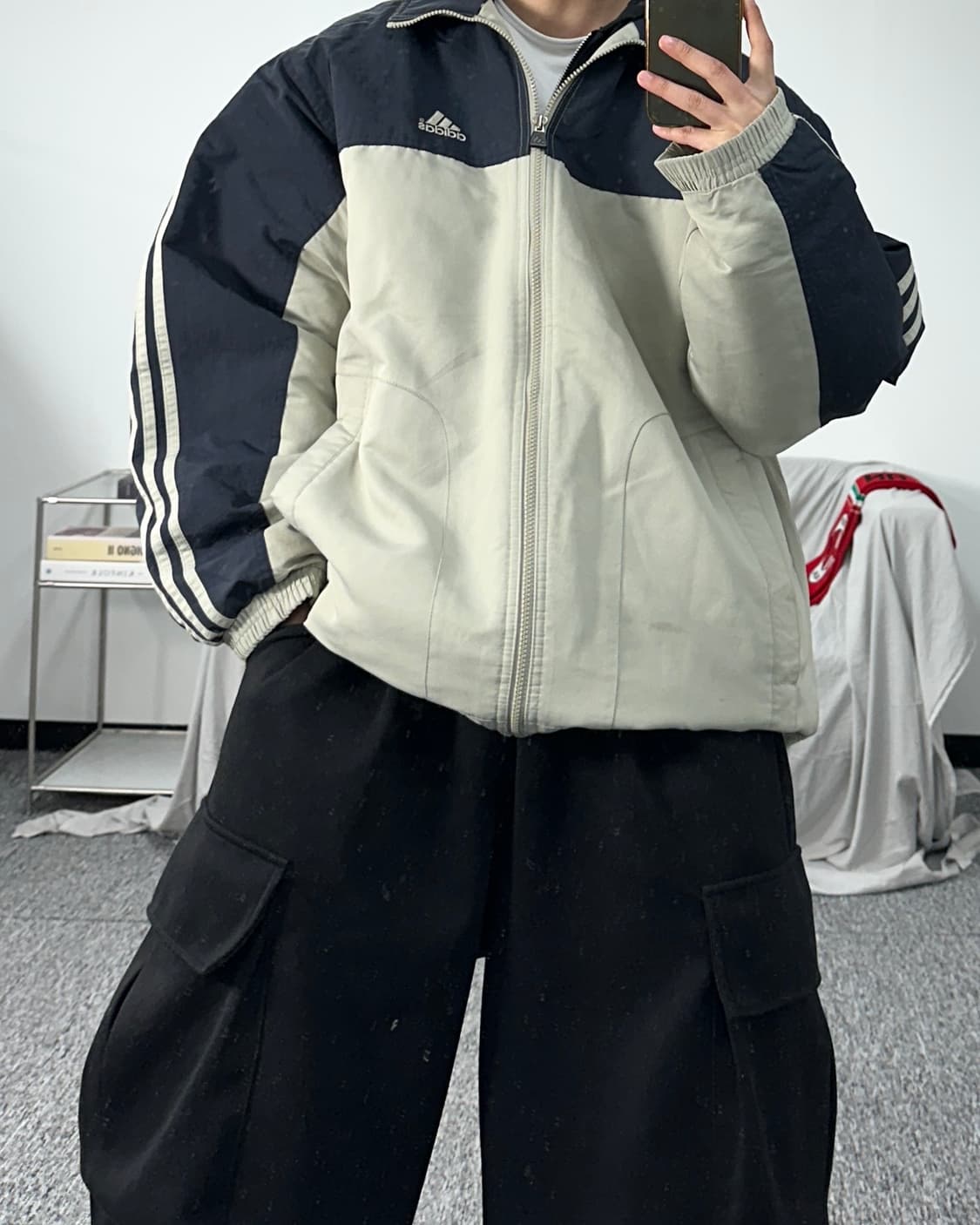 아디다스 90s 네이비 베이지 점퍼 XL 상품이미지3