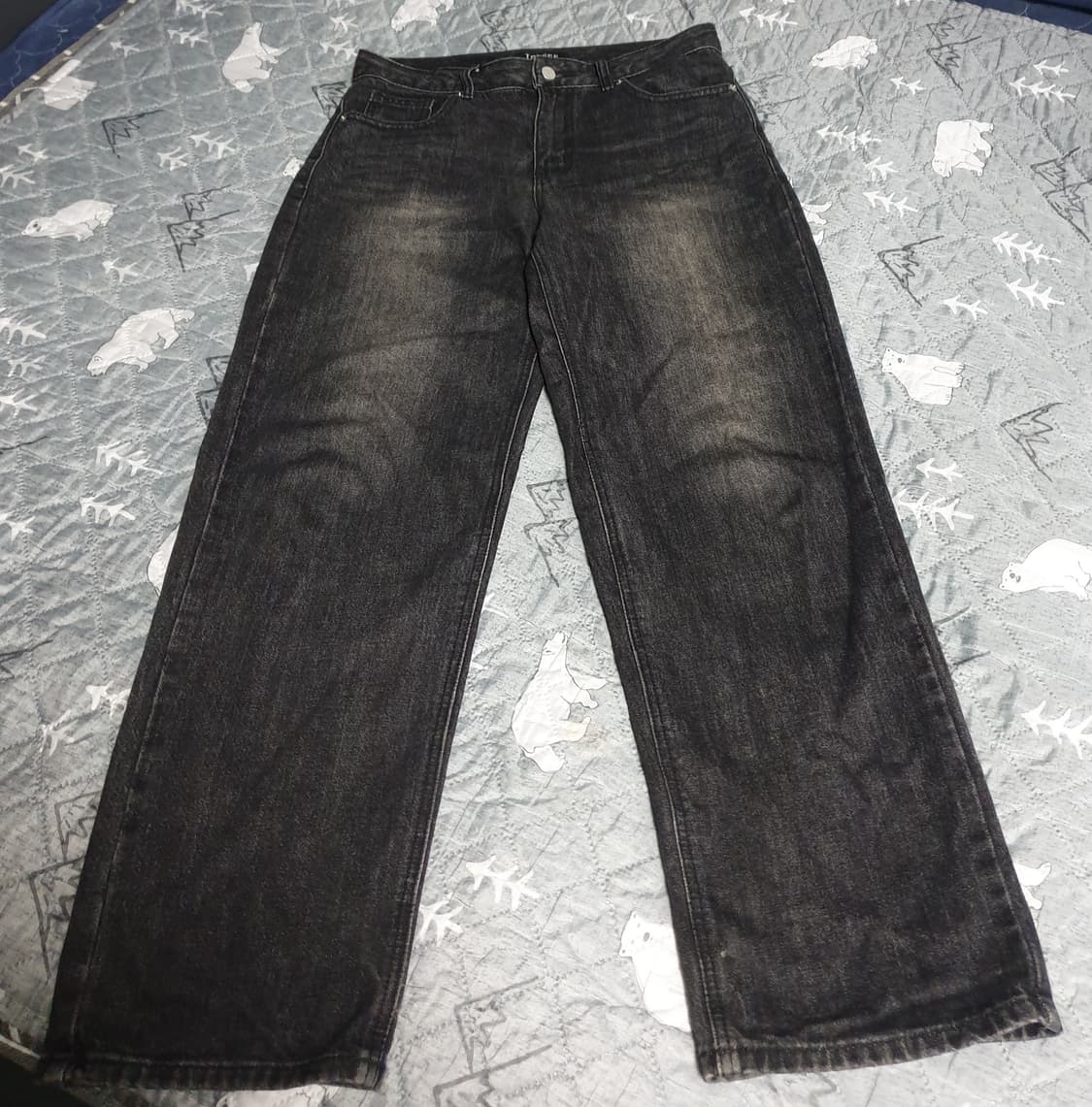 토피 빈티지 워싱 세미와이드 데님팬츠 흑청 (M) 상품이미지1