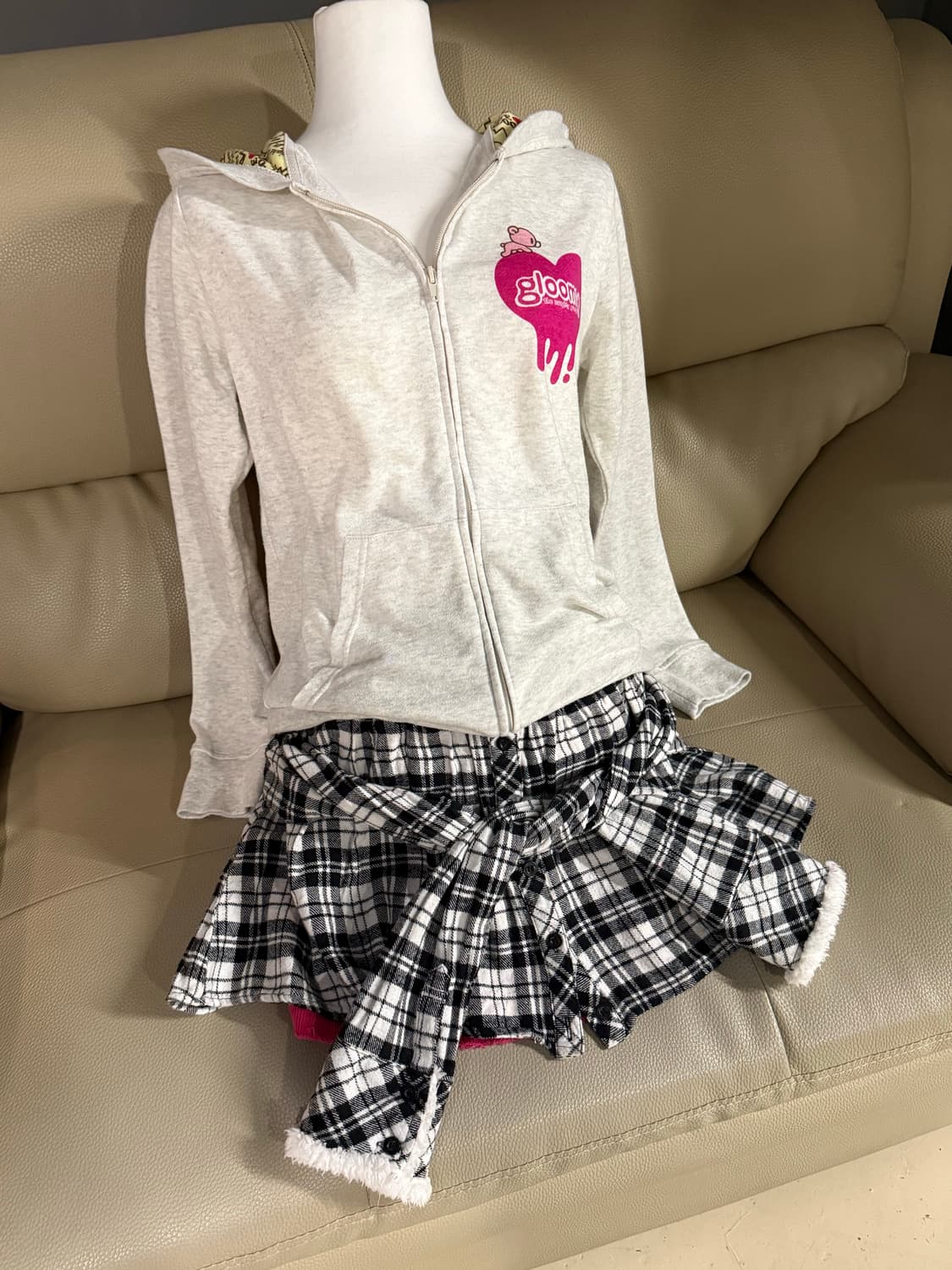 shirt sleeve wrap check skirt 상품이미지1